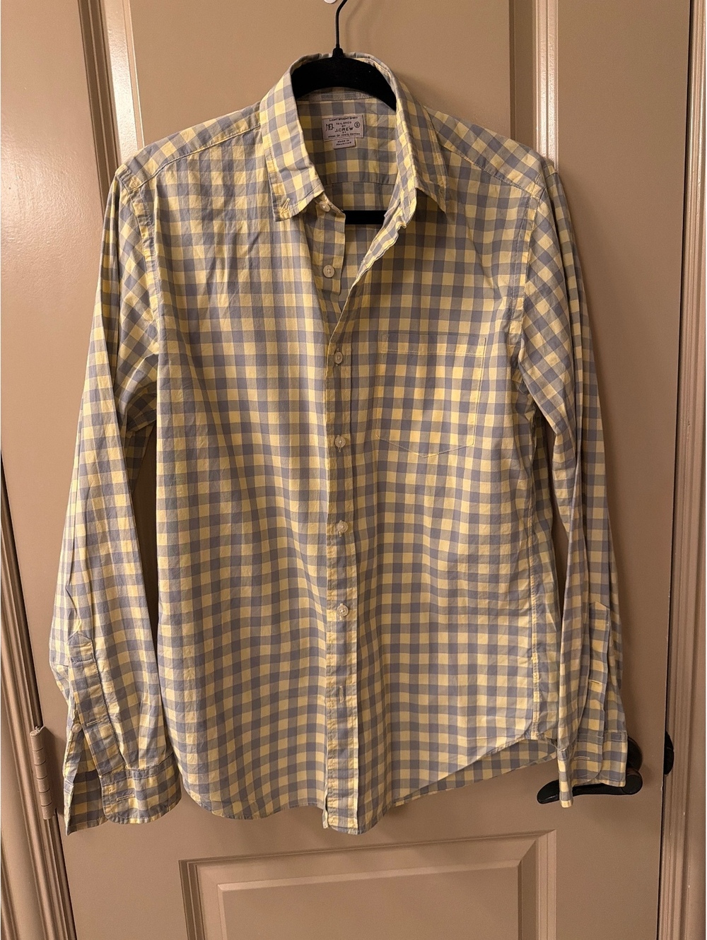 J.Crew Men's Lightweight Tailored Fit Button-Down Shirt Yellow and Gray Check